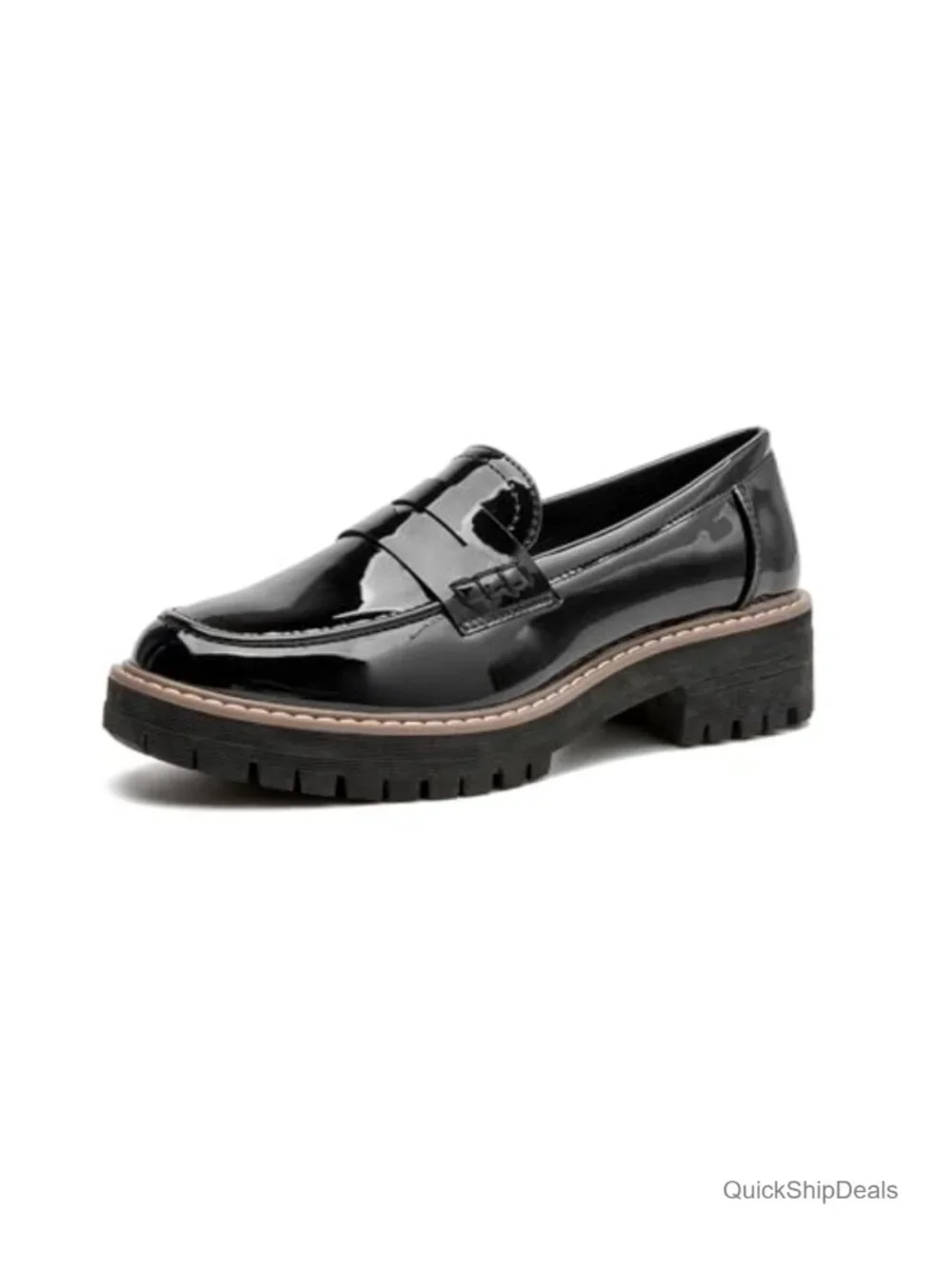 Women's Patent Leather Platform Penny Loafers Comfortable Slip On Work Shoes